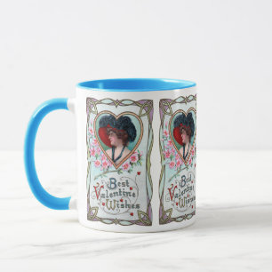 Mug Saint-Valentin vintage, Femme élégante dans un cœu