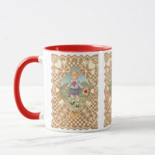 Mug Saint Valentin vintage, mignonne garçon dans le pr