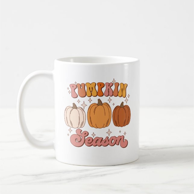Mug Saison des Citrouilles rétro rose et orange (Gauche)