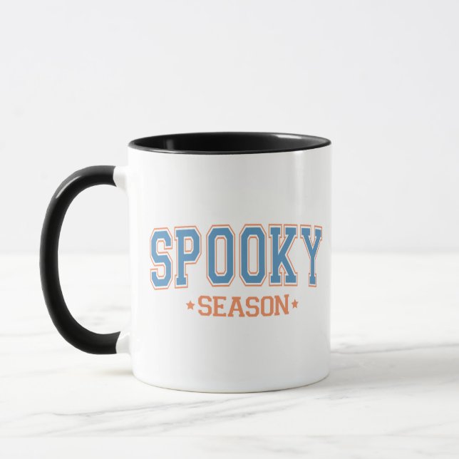 Mug Saison éffrayante Halloween bleu et blanc orange (Gauche)
