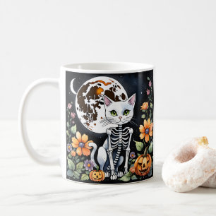 Mug Saison éffrayante Squelette Chat Floral Halloween
