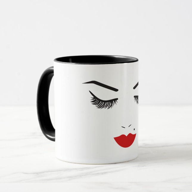 Mug Salon Beauty Maquillage Visage Lashes & Lèvres rou (Devant gauche)