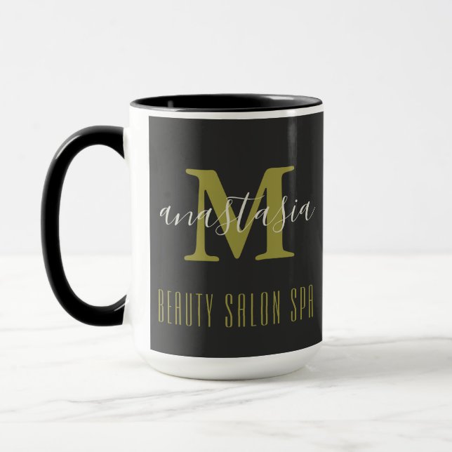 Mug Salon de beauté noir SPA par Anastasia Monogramme (Gauche)
