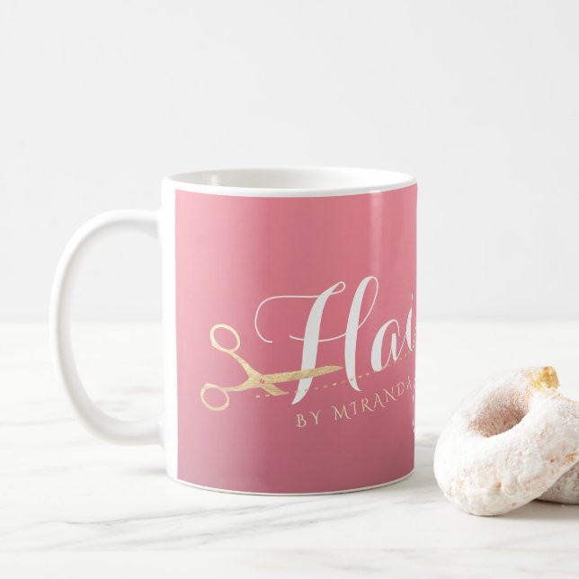 Mug Salon de maquillage moderne ciseaux d'or rose (Avec donut)
