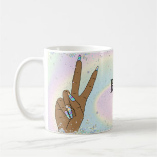 Mug salon holographique ongle femme main nails technic