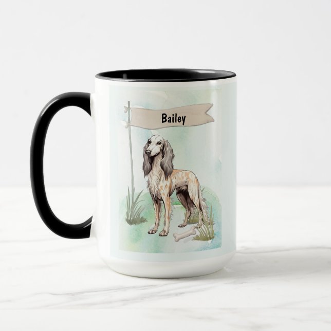 Mug Saluki Watercolor Personalized Dog (Gauche)