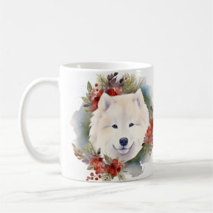 Mug Samoyed Christmas Wreath Festive Pup