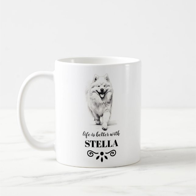 Mug Samoyed Life est meilleur avec Custom Dog Name (Gauche)
