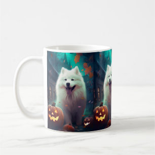 Mug Samoyède Halloween avec citrouilles effrayantes