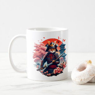 Mug Samurai Chat Graphic Warrier Vintage japonais Anim