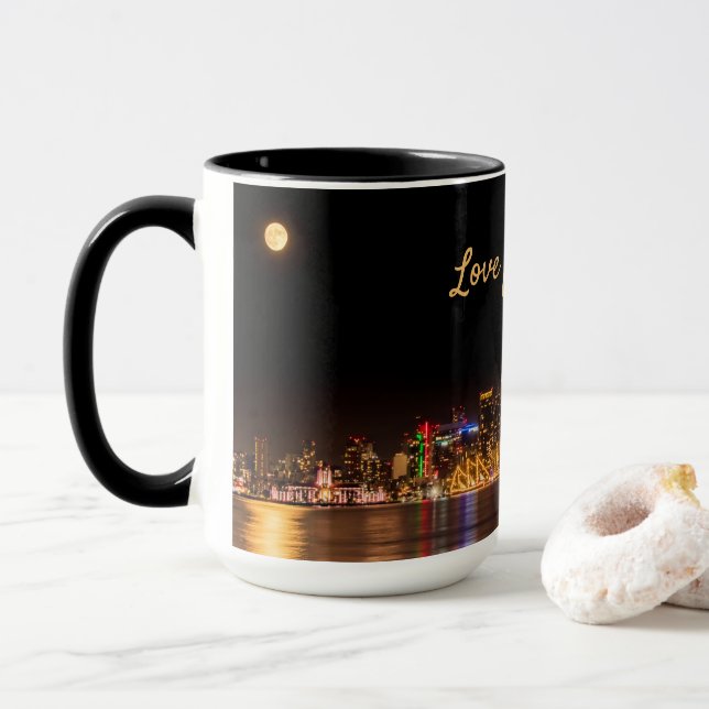 Mug San Diego Skyline City Black & Gold Souvenir (Avec donut)