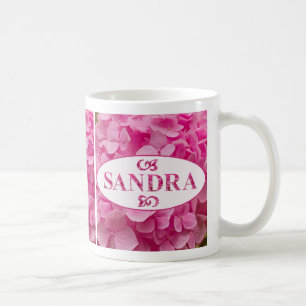 Mug "Sandra" dans Elegant rose Hydrangea lettres de fl