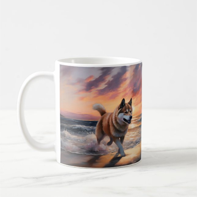 Mug Sandy Paws Akita Chien sur le coucher du soleil de (Gauche)