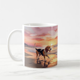 Mug Sandy Paws Beagle Chien sur Plage Coucher de Solei
