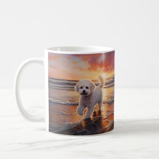 Mug Sandy Paws Bichon Frise Dog sur Beach Sunset (Gauche)