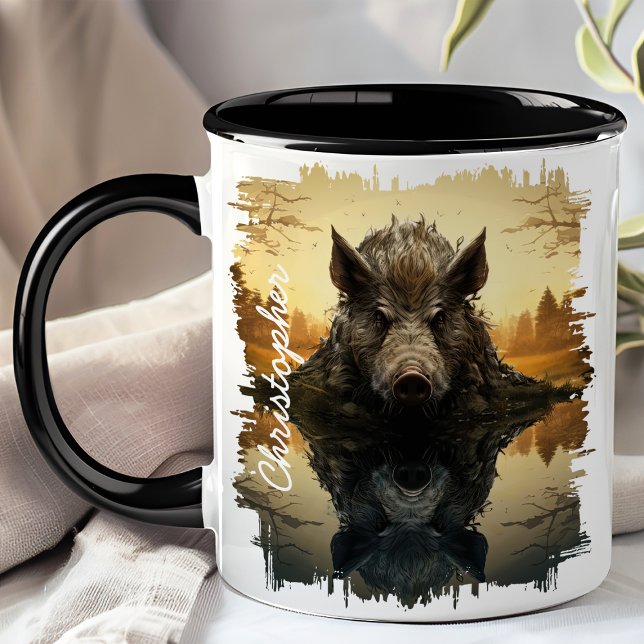 Mug Sanglier dans le reflet du lac en automne (Créateur téléchargé)