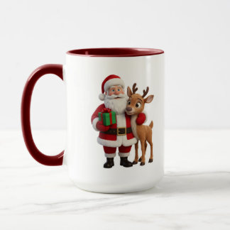 Mug Santa Claus and Rudolph Cartoon