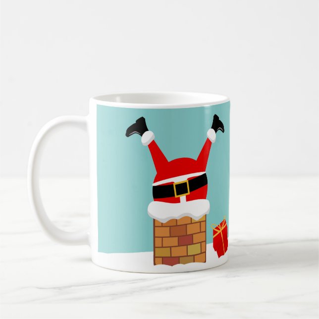 Mug Santa Claus stuck in the chimney on the roof (Gauche)