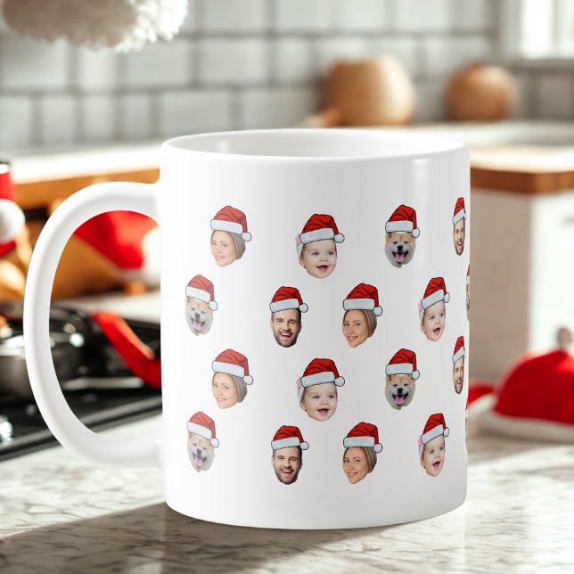 Mug Santa Hat Face Custom Family Face 4 Photos Face (Créateur téléchargé)