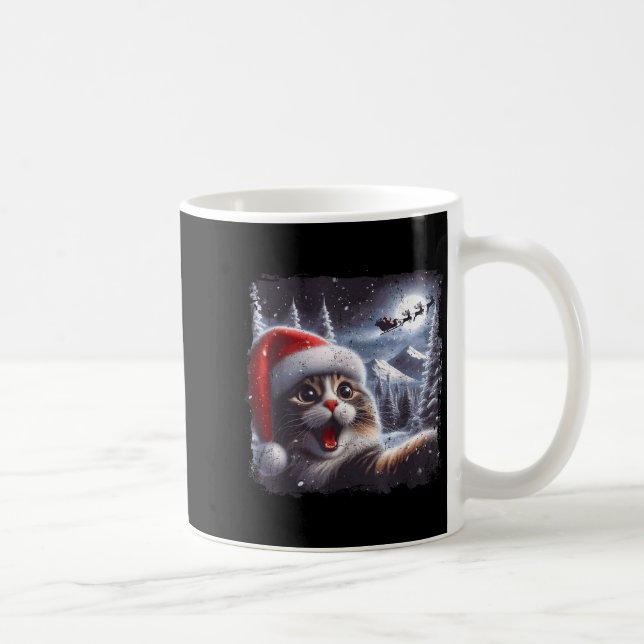 Mug Santa Reindeer Selfie Cat Funny Christmas Tee  (Droite)