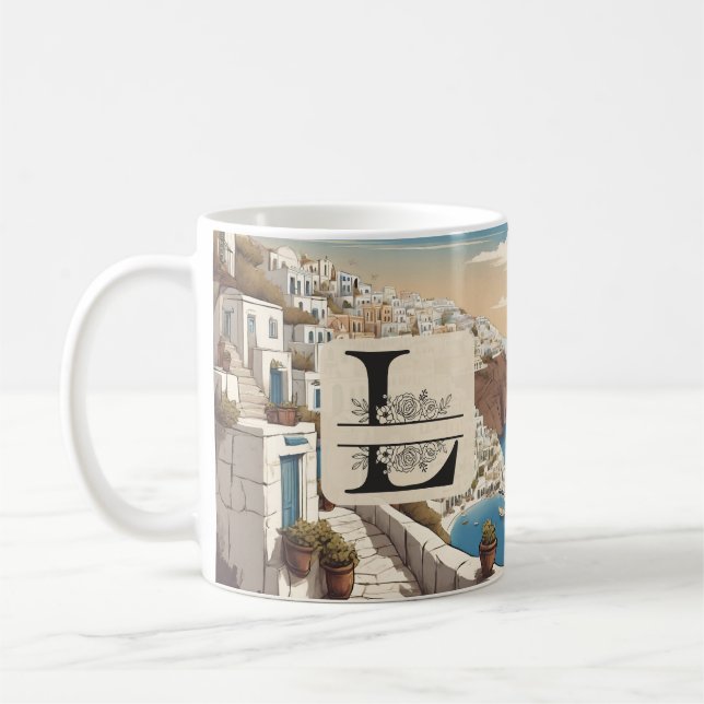 Mug Santorini grec île de la grèce monogramme Voyage b (Gauche)