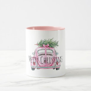 Mug Sapin de Noël à voiture rose