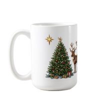 sapin de Noël décoré d'un renne et de cadeaux