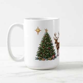 Mug sapin de Noël décoré d'un renne et de cadeaux