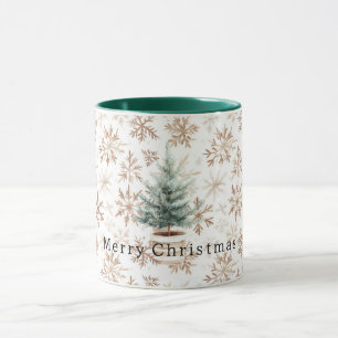 Mug Sapin de Noël Flocons de Neige Blanc Crème
