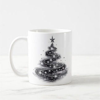 Mug Sapin de Noël scintillant argent noir