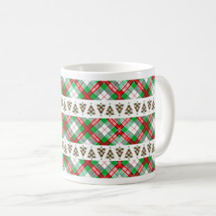 Mug Sapin de Noël vintage rouge vert à motif carreaux