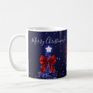 Mug Sapins de Noël Navy Elégants Rubans Rouges