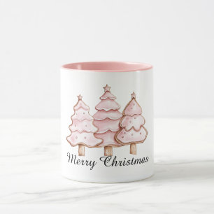 Mug Sapins de Noël roses avec étoiles dorées