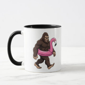 Mug Sasquatch in a Flamingo Float Funny Cryptid Summer