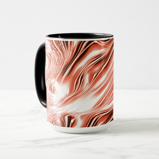 Mug Saumon à rouge long ondulé traces sur fond blanc (Devant gauche)