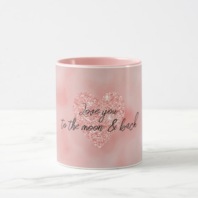 Mug Saumon Pink Ombre Parties scintillant Coeur Love C (Centre)