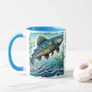Mug Saumon Saut Mosaïque Floral Blue Green Peach