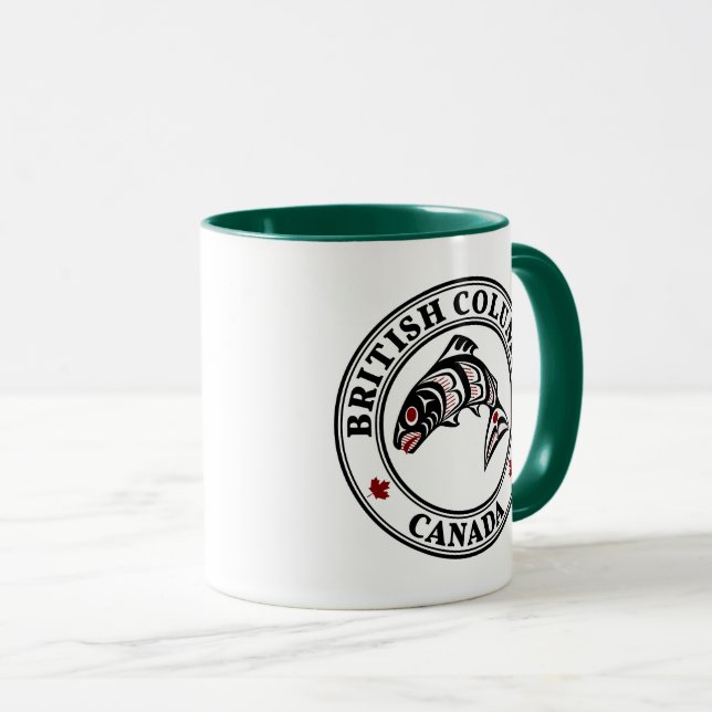 Mug Saumon vectoriel autochtone d'Amérique rouge noire (Devant droit)
