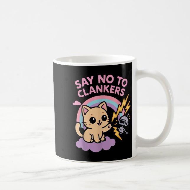Mug Say No To Clankers Anti Ai Robots Cute Kitten Rain (Droite)