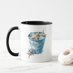 Mug Sceau de coquilles - Design d'aquarelle bleu