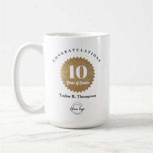 Mug Sceau doré personnalisé 10 ans de service Employé 