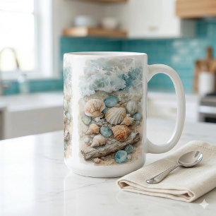 Mug Scène aquarelle de coquillages de bord de mer et b