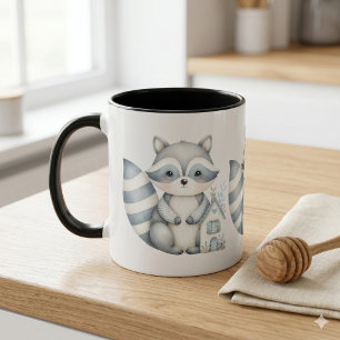 Mug Scène Boisée Neutre de Cottage au Raton Laveur Pas
