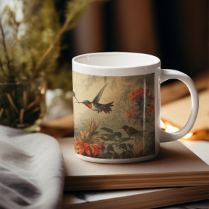 Mug Scène botanique vintage d'hummingbirdet de fleurs