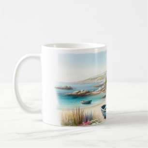 Mug Scène de bord de mer à l'aquarelle de cottage côti