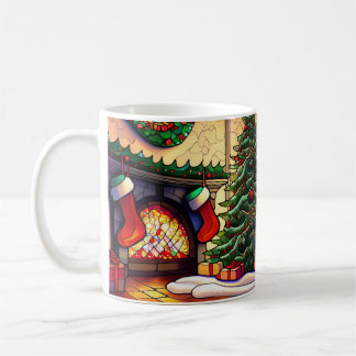 Mug Scène de cheminée de Noël en verre tendu