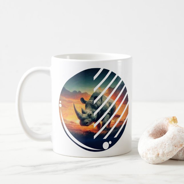 Mug Scène de coucher de soleil géométrique Rhino (Avec donut)