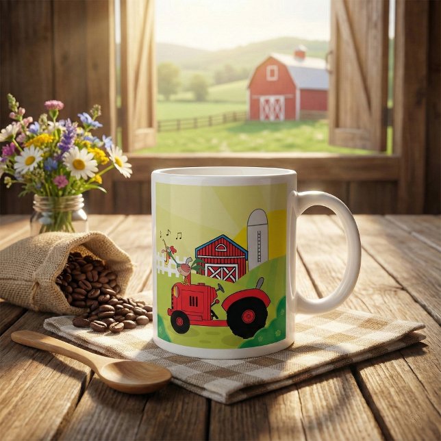 Mug Scène de ferme avec coq chantant sur tracteur (Créateur téléchargé)