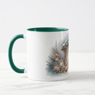 Mug Scène de la Nativité rustique avec fleurs d'hiver