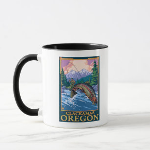 Mug Scène de pêche de mouche - Clackamas, Orégon